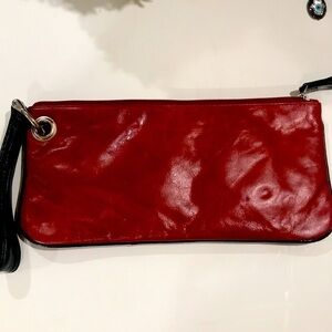 Sophia Visconti Red and Black Leather Wristlet Clutch